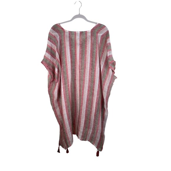 Seagull Striped V-Neck Tassel Hem Beach Cover-Up Poncho Kaftan Vacation One Size - Picture 8 of 10